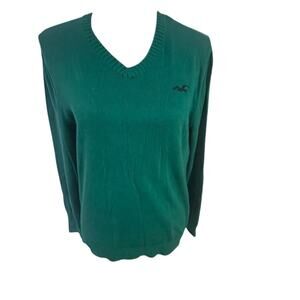 Hollister Co. Green V-Neck Sweater with Embroidered Seagull Logo – Size S